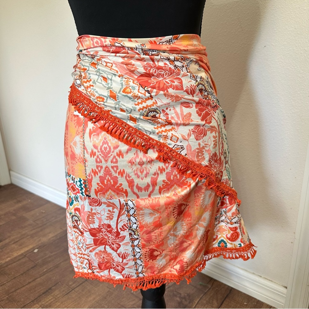 Floral Orange Sarong Skirt - Picture 3 of 6